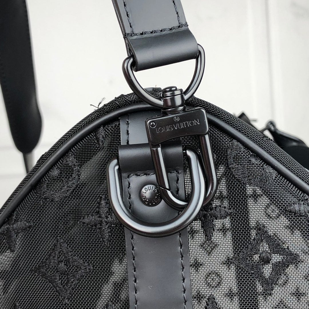 Lou-Keepall 50 旅行袋 老花刺繡圖黑色