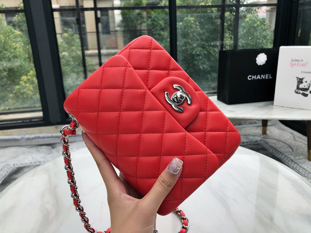 小香家-2019春夏 CF包方胖子 羊皮 紅色銀扣 17cm