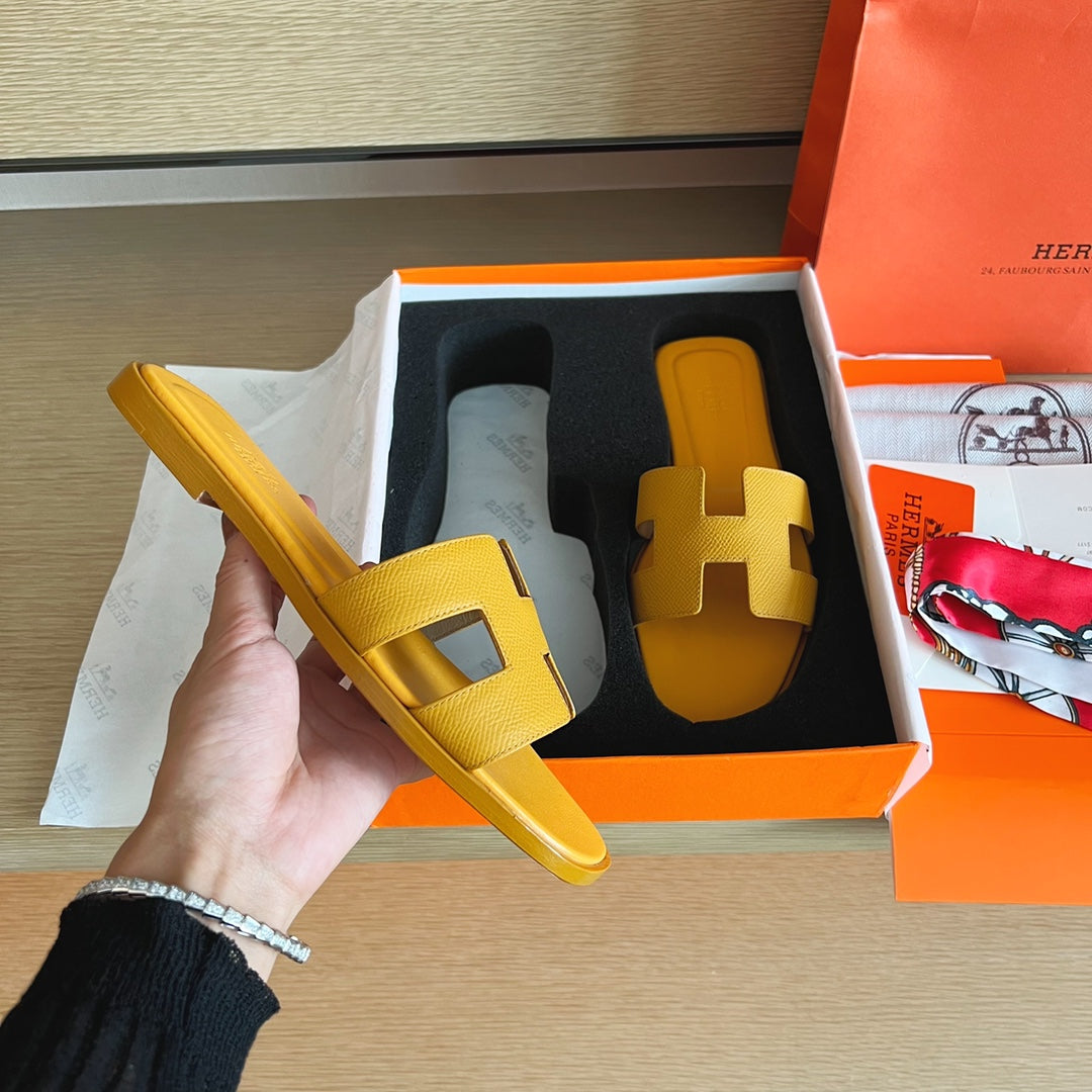 小愛款-經典H拖鞋 掌紋全包中底 黃色