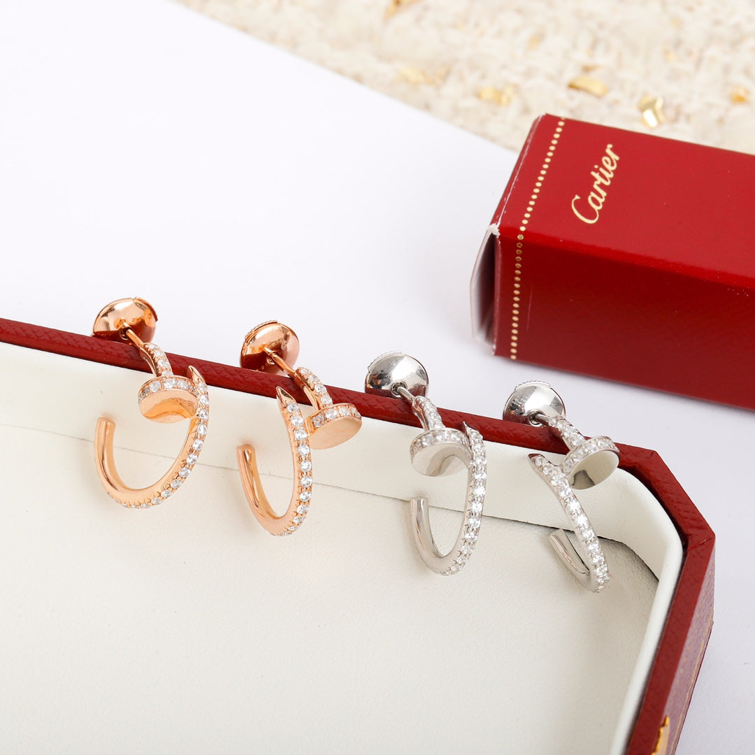 Cartier 釘子小號耳環-玫瑰金-滿鑽