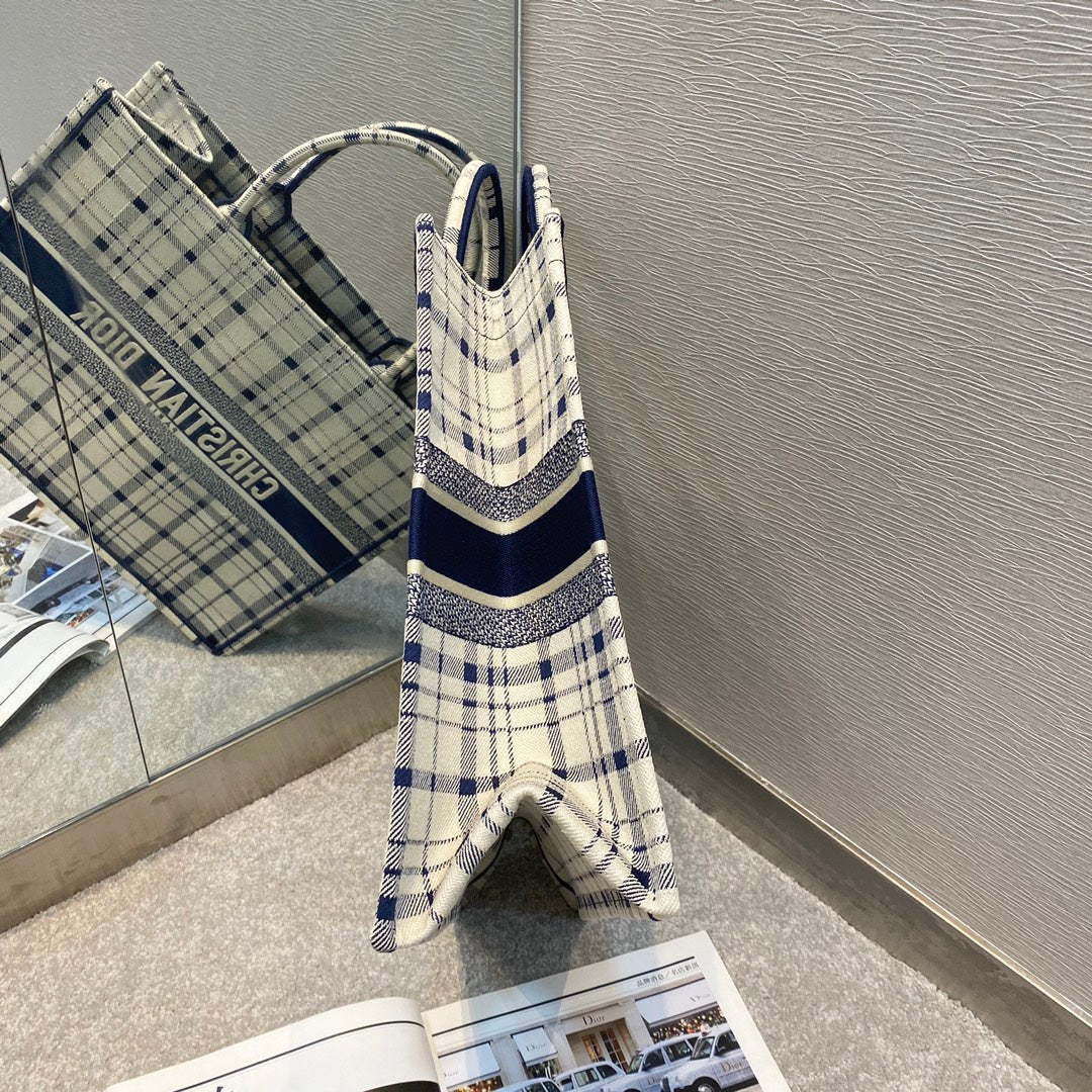 Dior Book Tote-大號41.5cm-黑白格紋