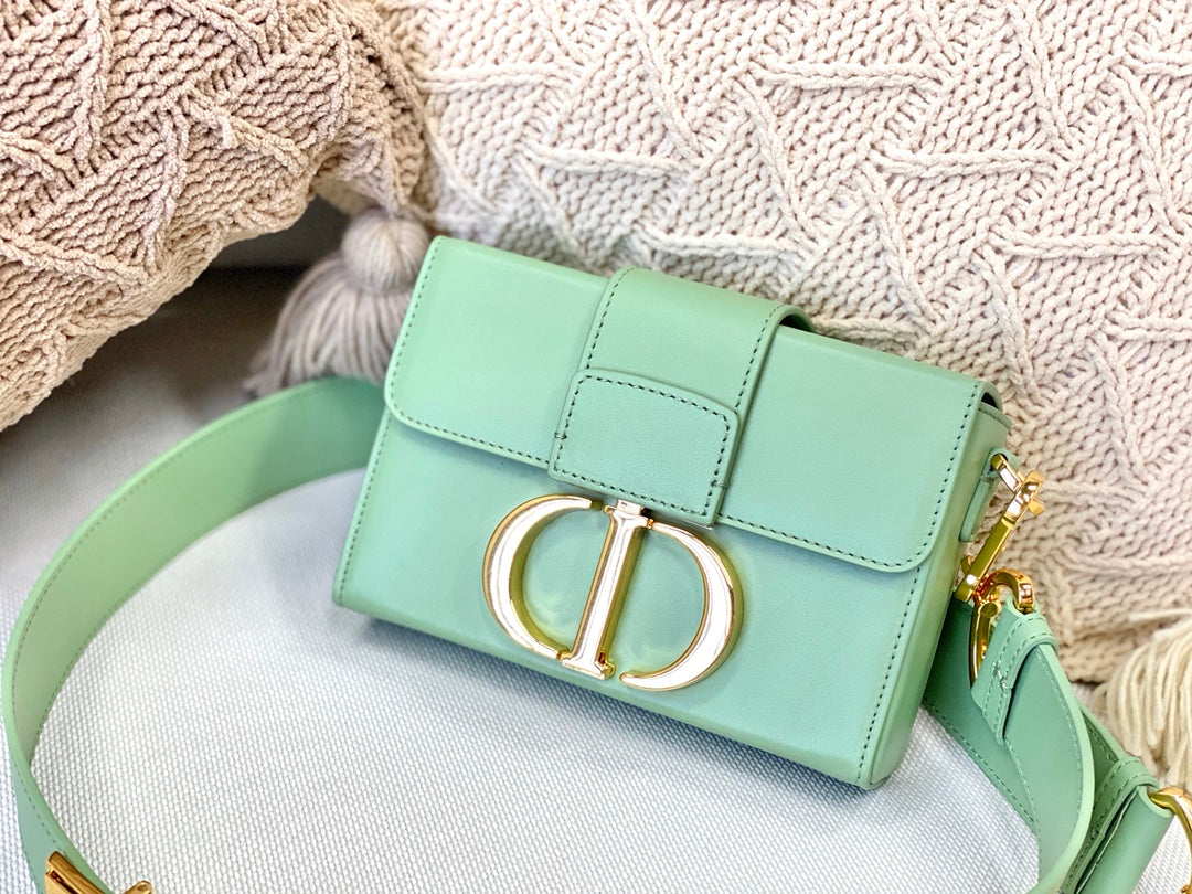 Dior 蒙田 Mini Box-平紋牛皮-金扣-17.5cm-薄荷綠