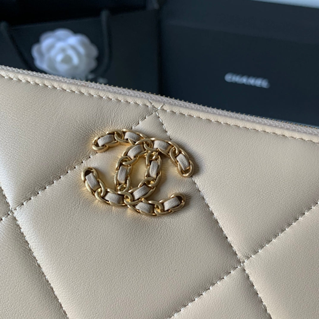 CHANEL 19系列小羊皮大格子零錢包