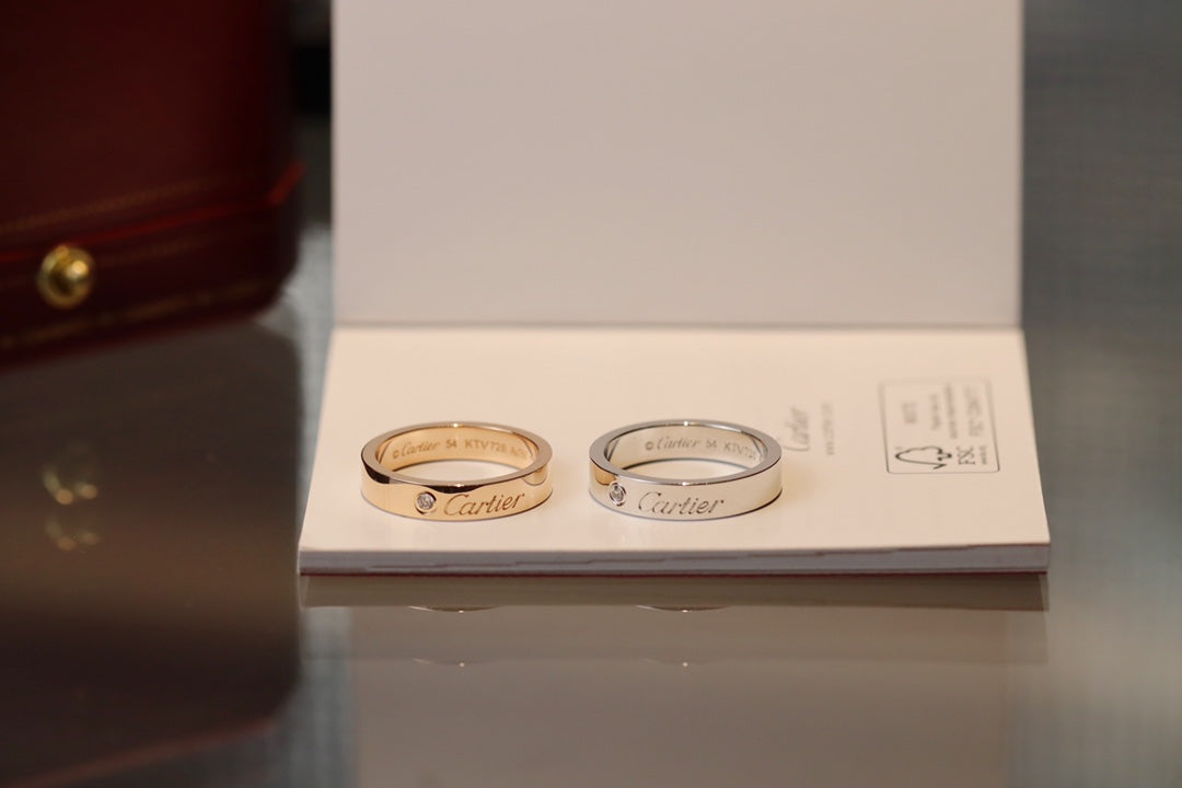 Cartier 經典簽名單鑽戒指-玫瑰金/白金