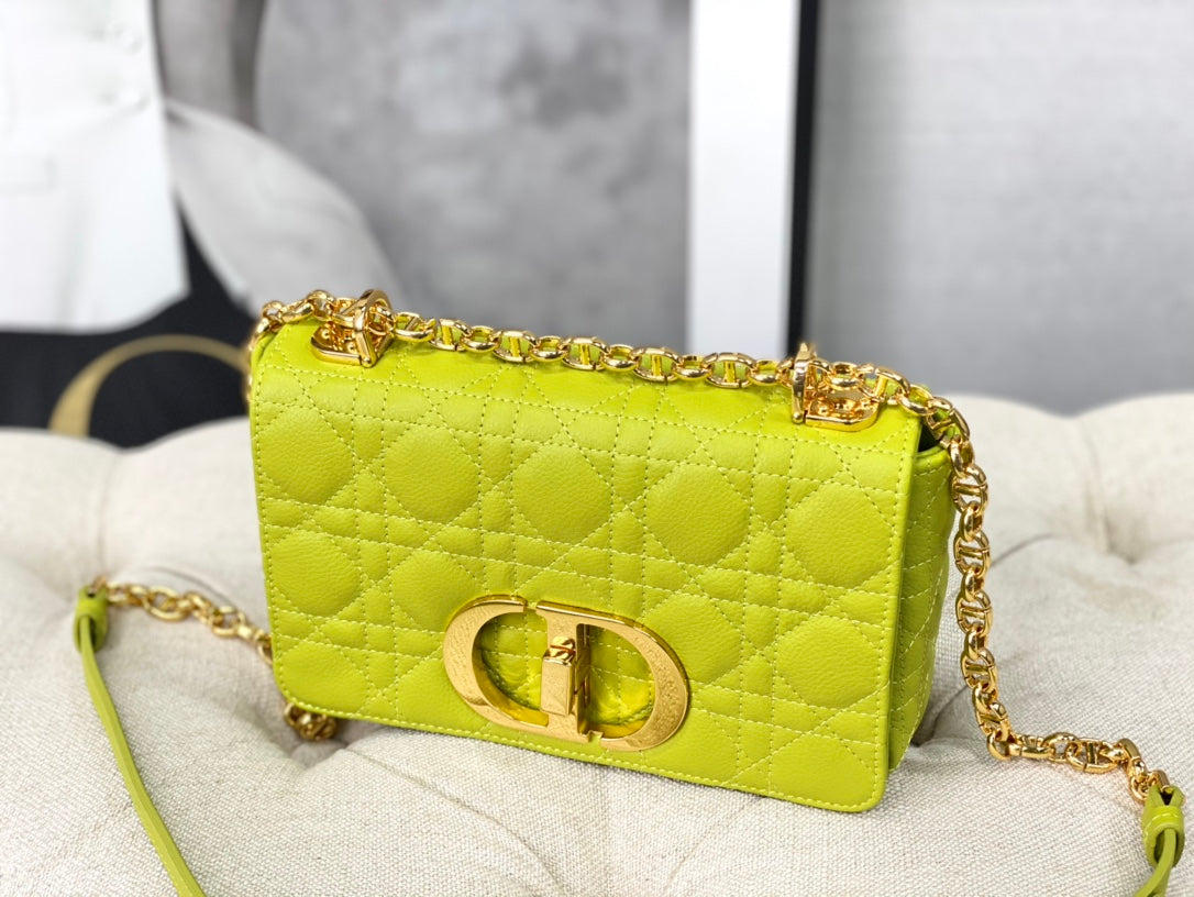 Dior Caro 小號20cm-綠黃小牛皮