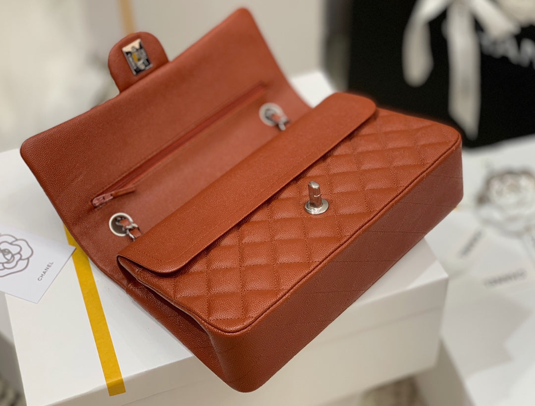 小香家-小球紋牛皮 CF包 棕色銀扣 25cm