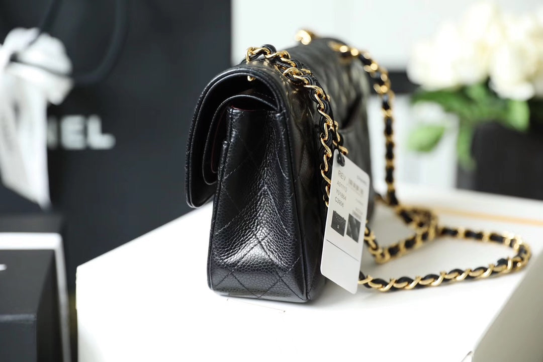 小香家-球紋魚子醬牛皮 CF包 黑色金扣 23cm