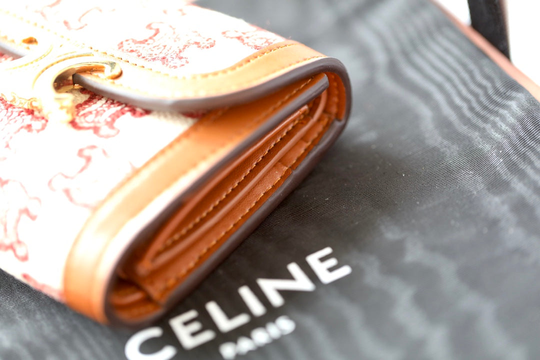 Celine 小號TRIOMPHE刺繡織-狐狸紅