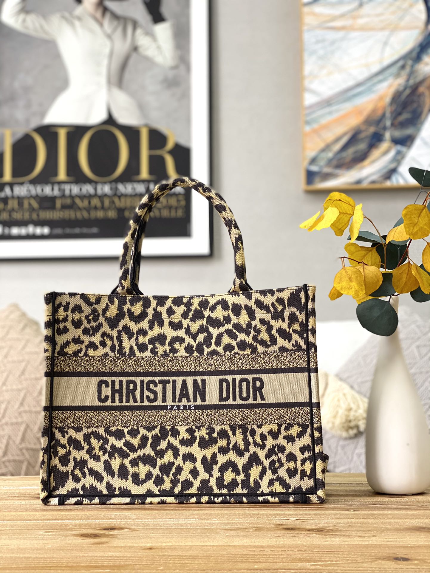 Dior Book Tote-小號36.5cm-豹紋刺繡