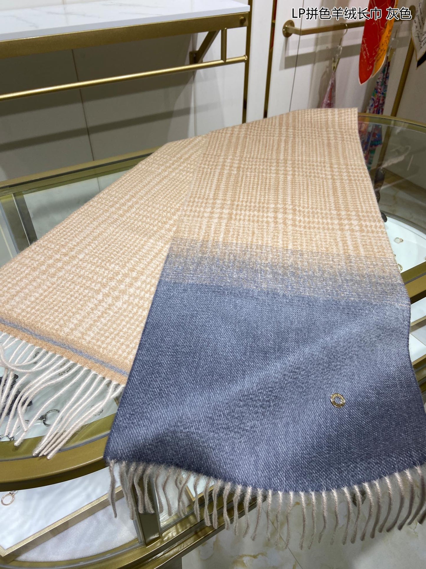 L-Piana 雙面拼色羊絨長圍巾 33*190cm-100%頂級端野羊絨