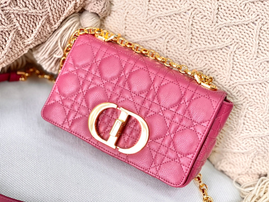 Dior Caro 小號20cm-玫紅小牛皮