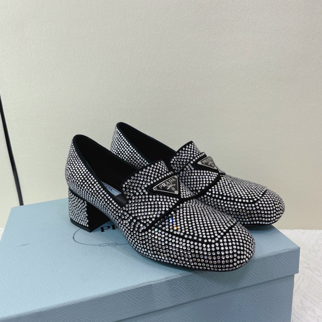Prada 鞋-Prada 貼鑽 低跟 樂福鞋（銀）