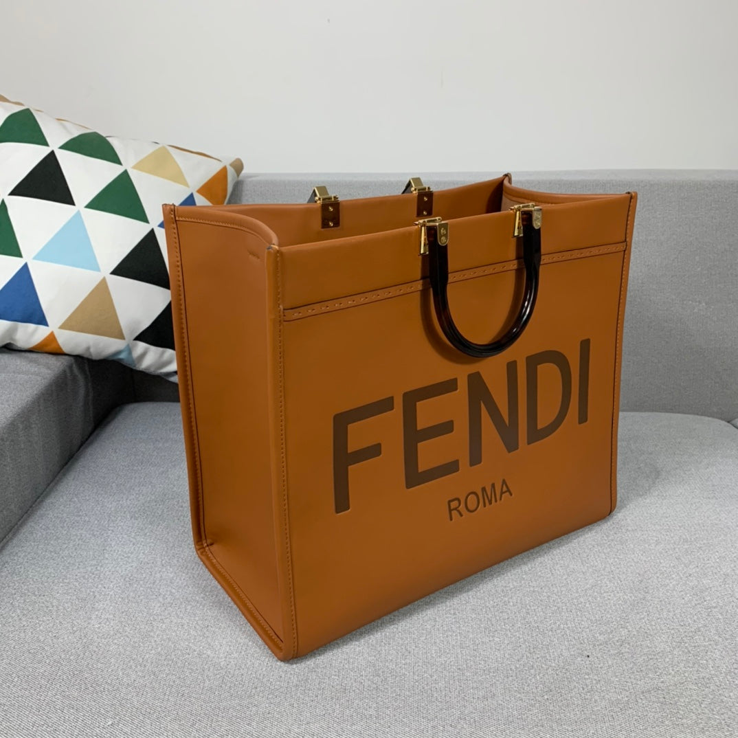 芬F家-Fendi Sunshine-中號焦糖色牛皮手提袋