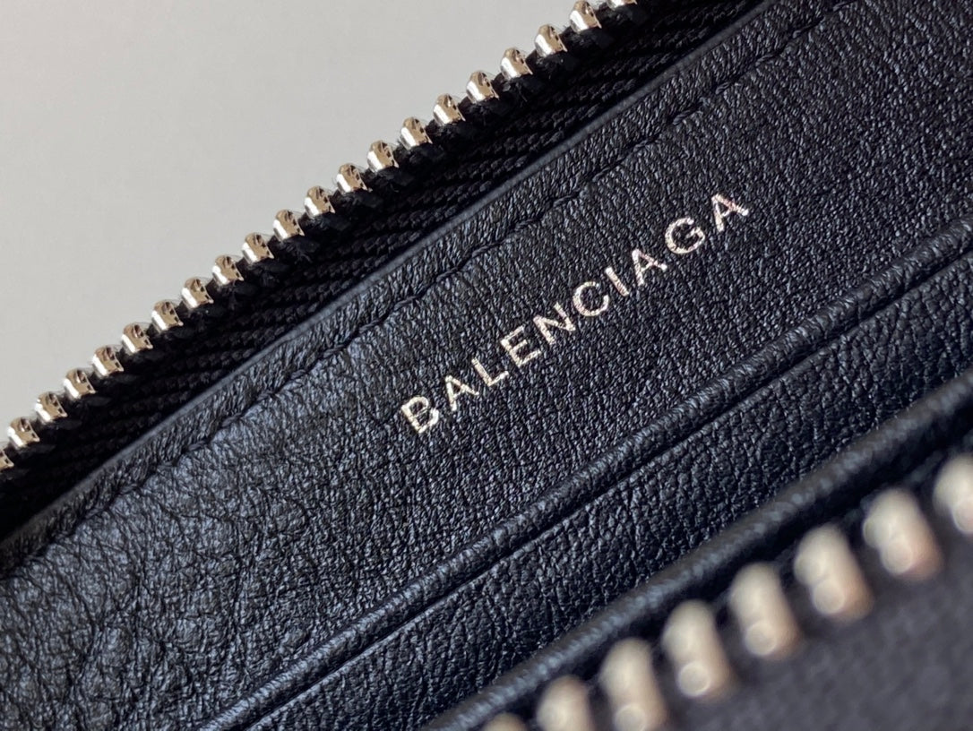 Balenciaga 拉鍊零錢包-荔枝牛皮