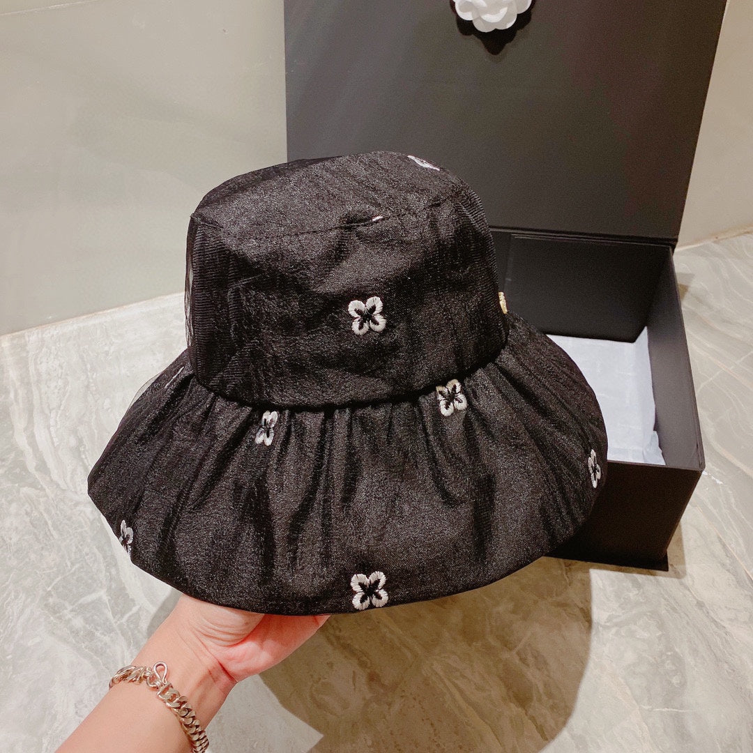 穆M家-荷葉邊漁夫帽 珍珠LOGO