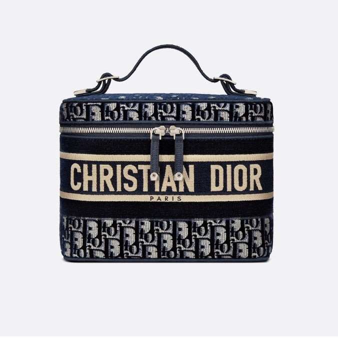Dior 帆布刺繡絲絨化妝包