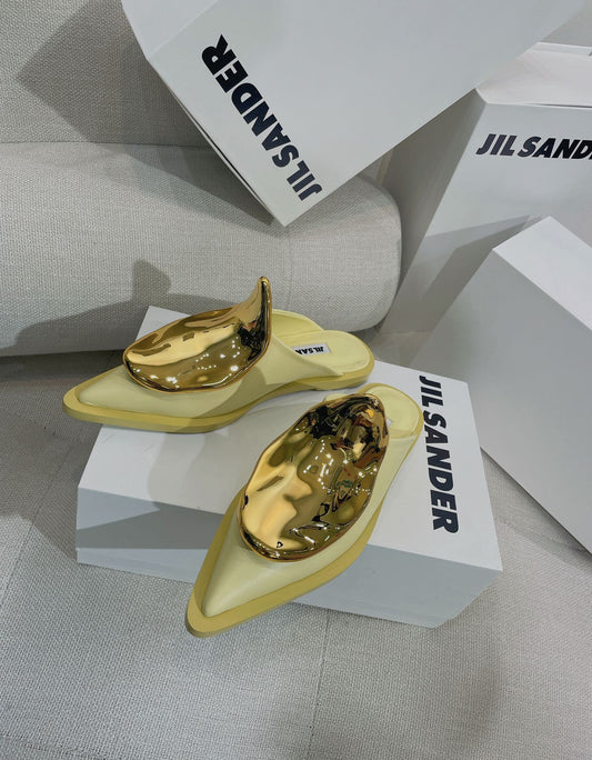 Jil sander-2022春夏 走秀新款 金屬裝飾尖頭平底拖鞋
