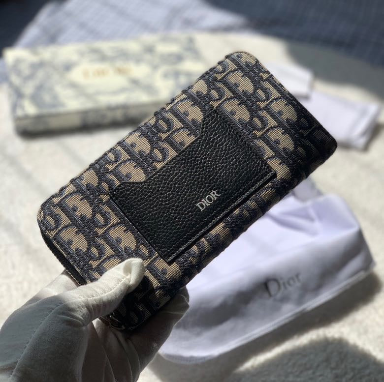 Dior 老花帆布 拉鍊長夾
