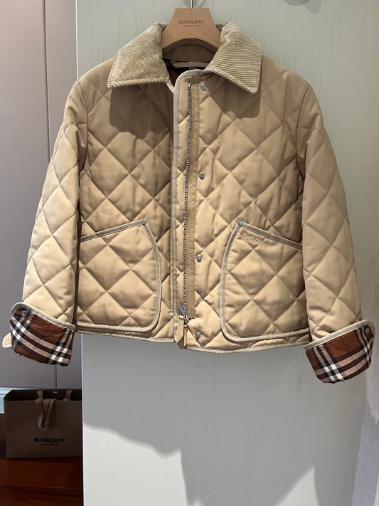 巴B家-秋冬棉服-經典格紋拼接燈芯絨衣領