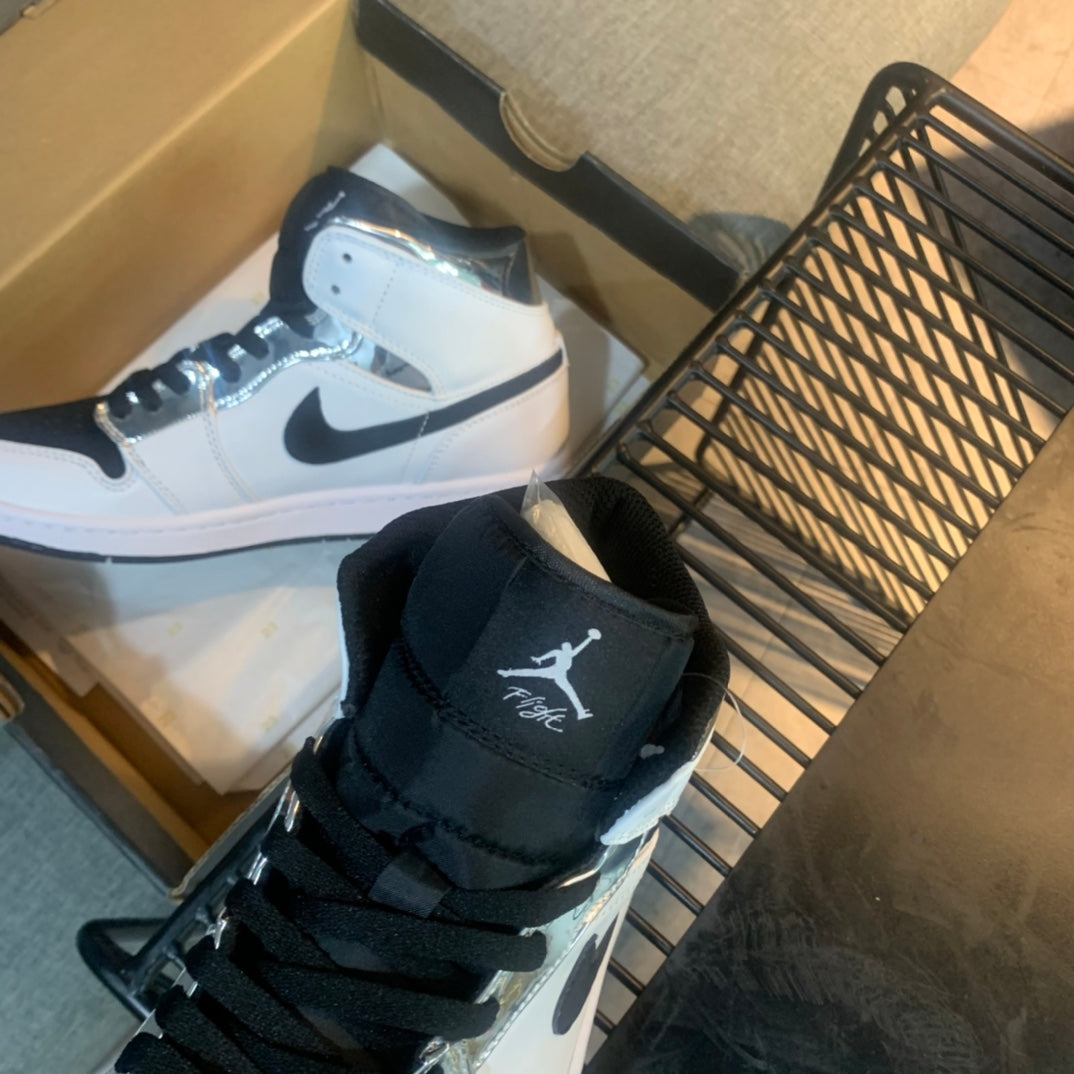 N1K- AJ 1 mid 中筒板鞋 休閒鞋 白黑色