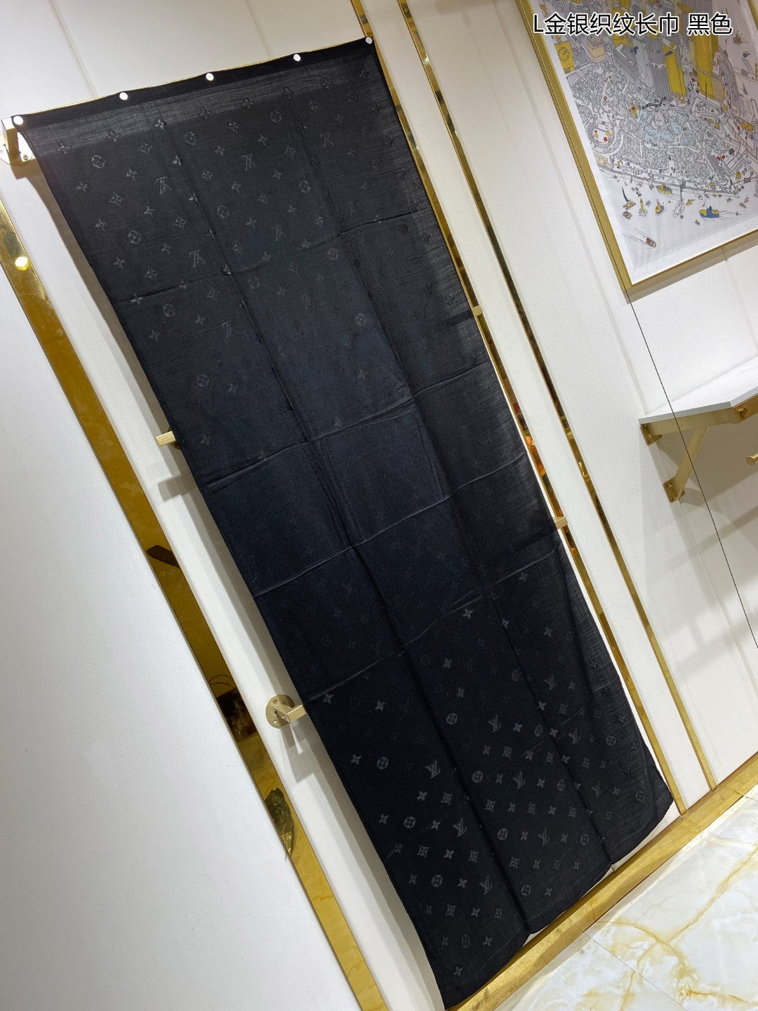 路L家-金銀織紋長巾 山羊絨搭配金絲Monogram圖案 75*200cm