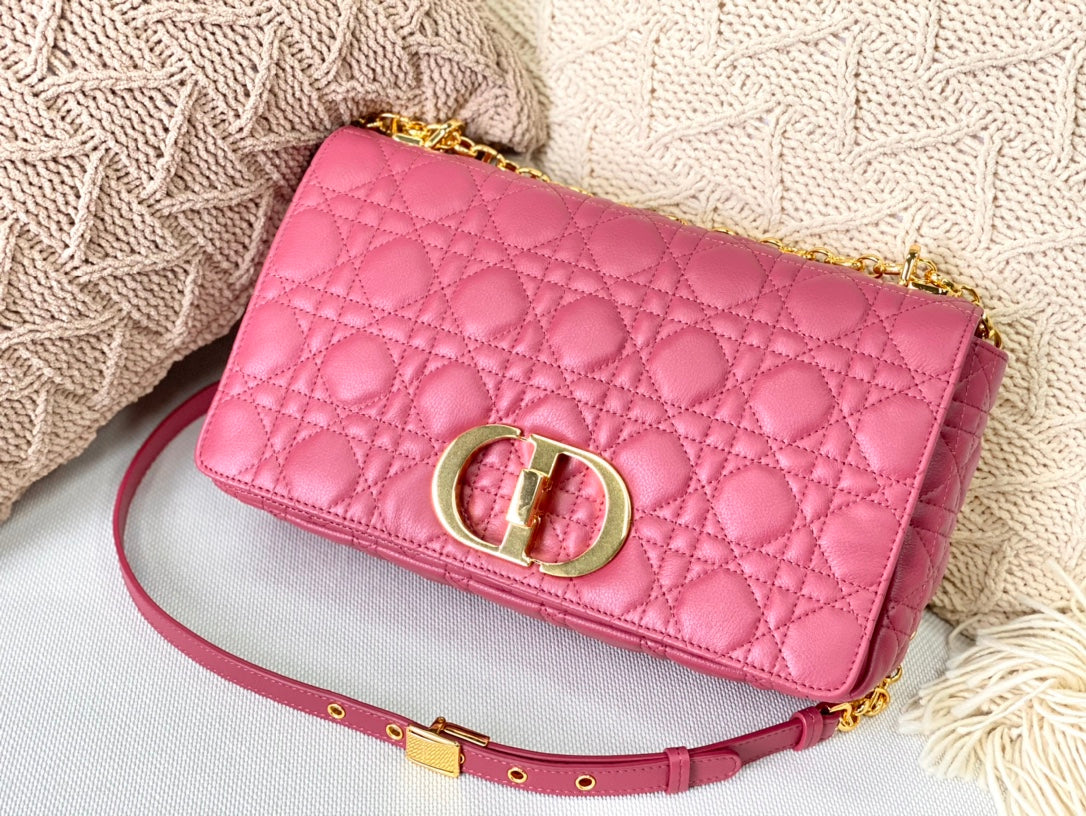 Dior Caro 大號28cm-玫粉小牛皮