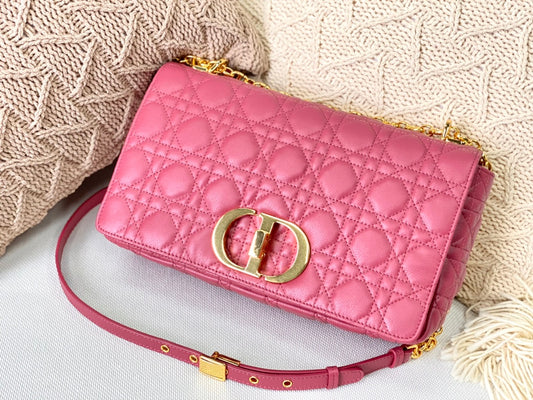 Dior Caro 大號28cm-玫粉小牛皮