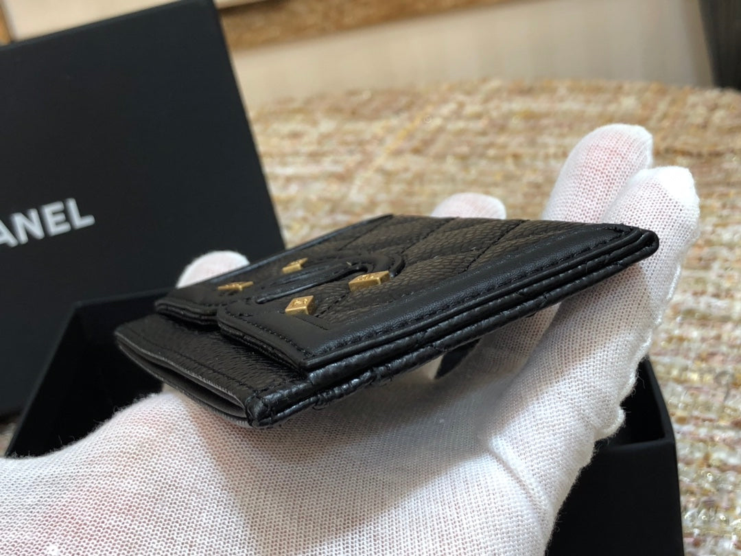 Chanel 復古CC荔枝牛皮卡包-仿舊五金