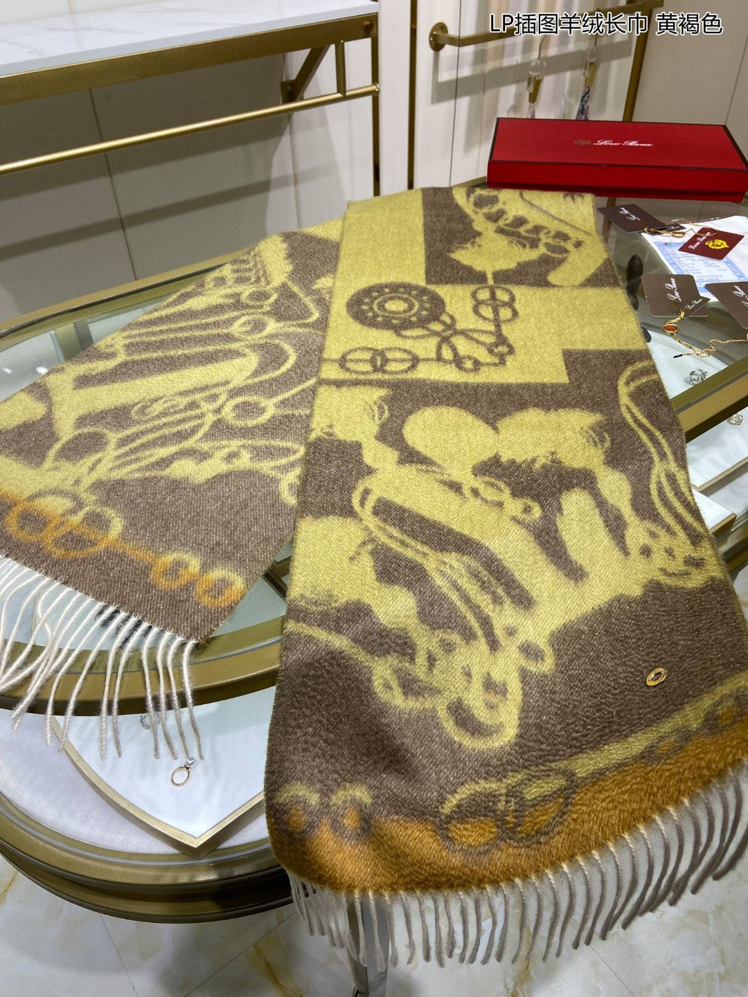L-Piana-插圖羊絨長圍巾 33*190cm 100%羊絨 黃褐色