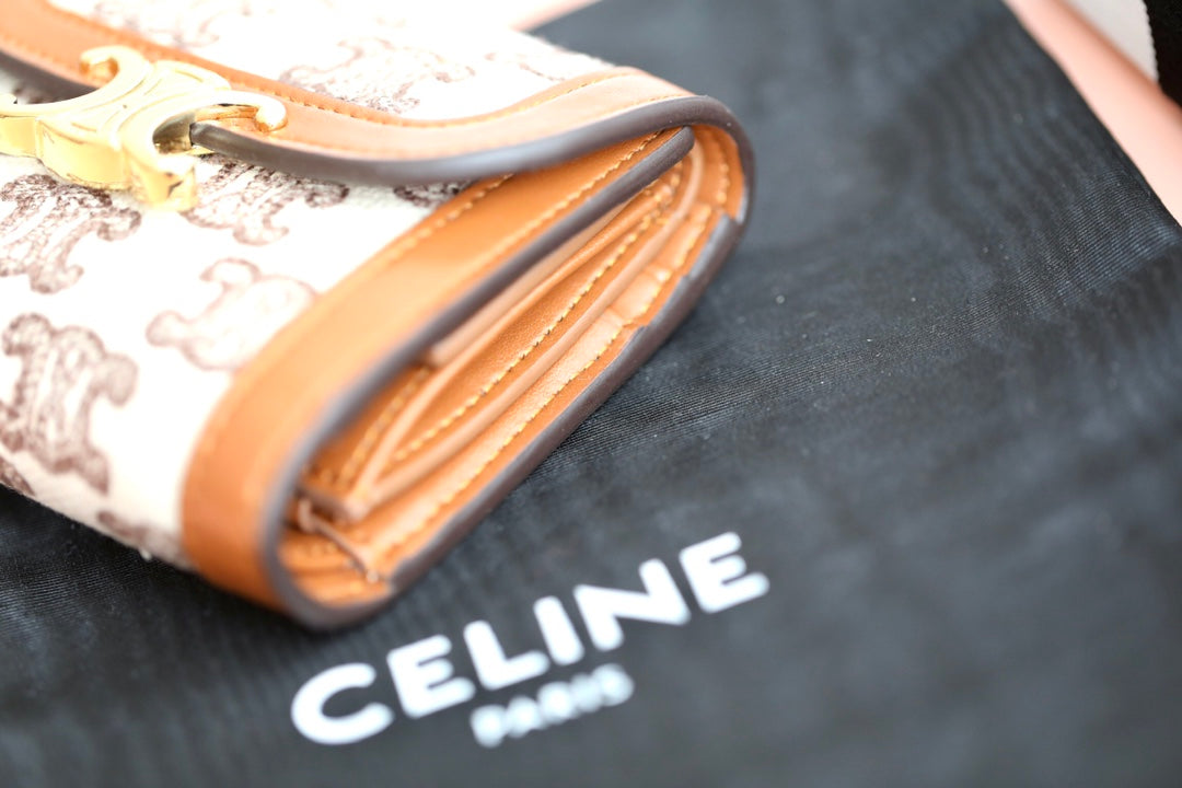 Celine 小號TRIOMPHE刺繡織物錢包-棕色