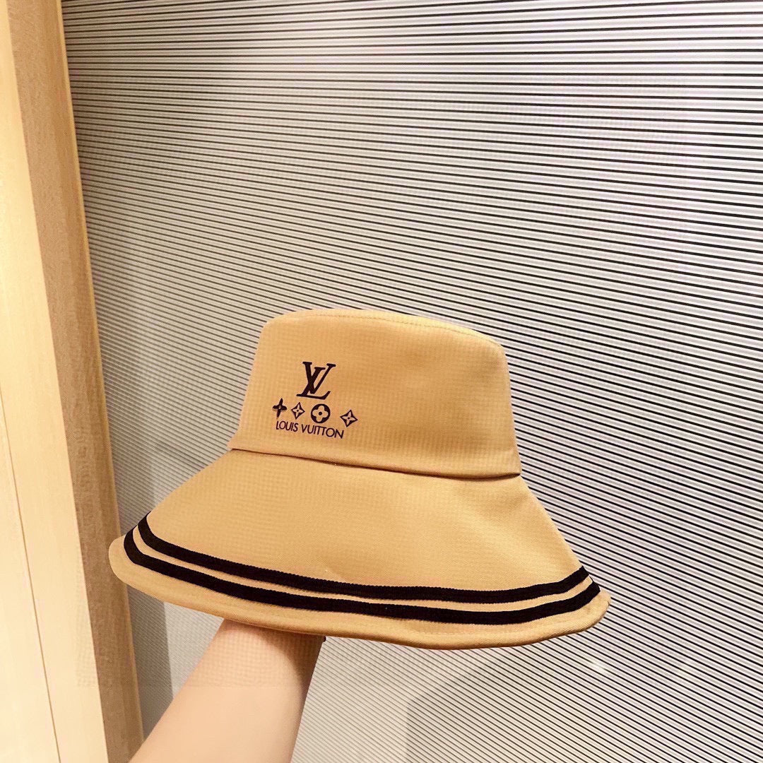 路L家-拼色邊大簷漁夫帽 杏色
