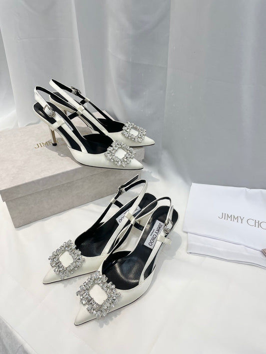 JC傑米-女神系列 鑽扣高跟鞋 白色