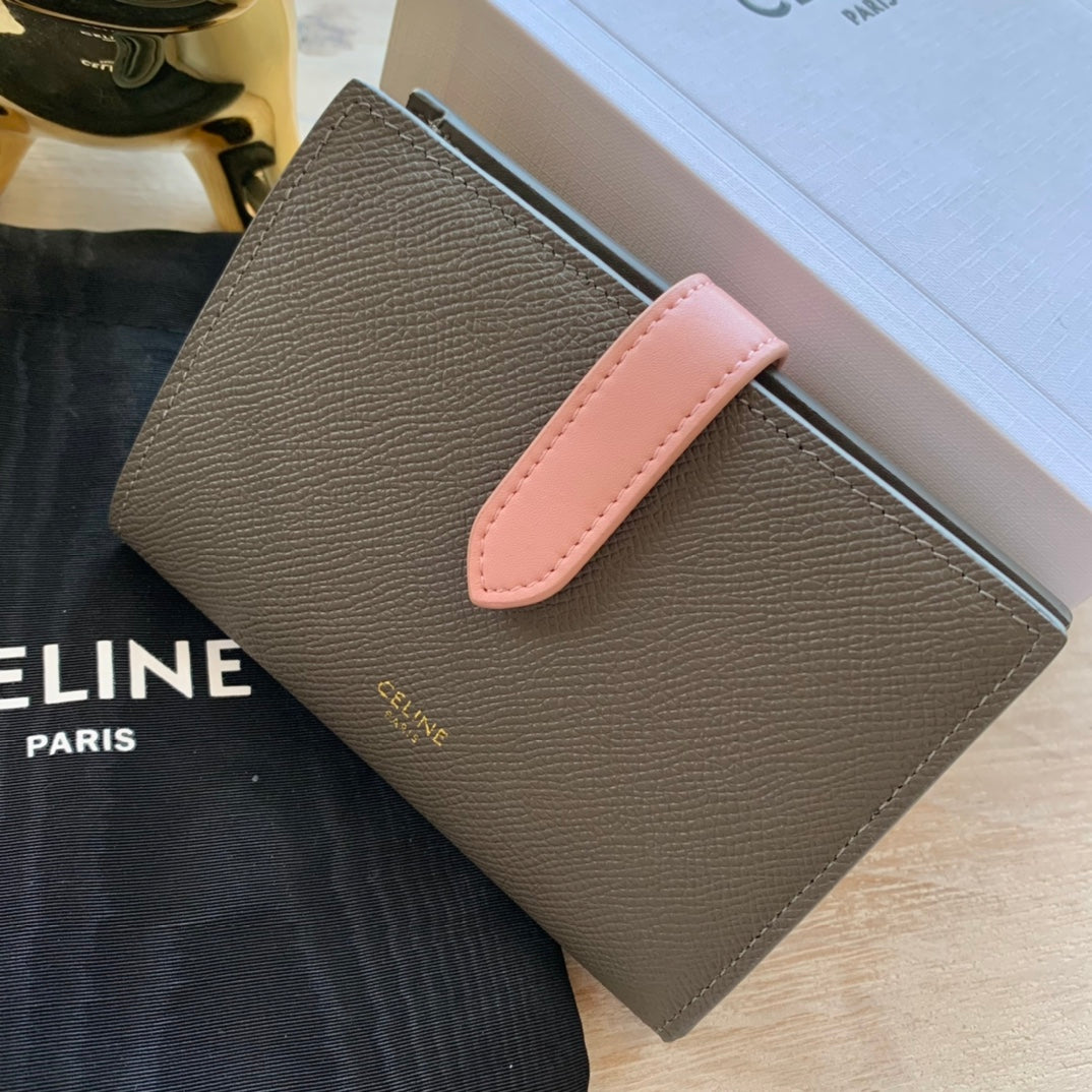 Celine 中夾-STRAP粒面小牛皮錢包