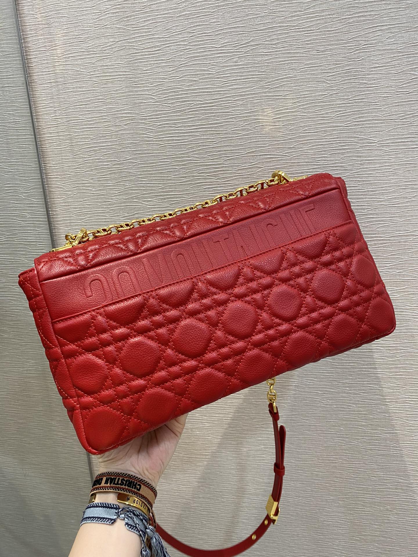 Dior Caro大號28cm-紅色小牛皮