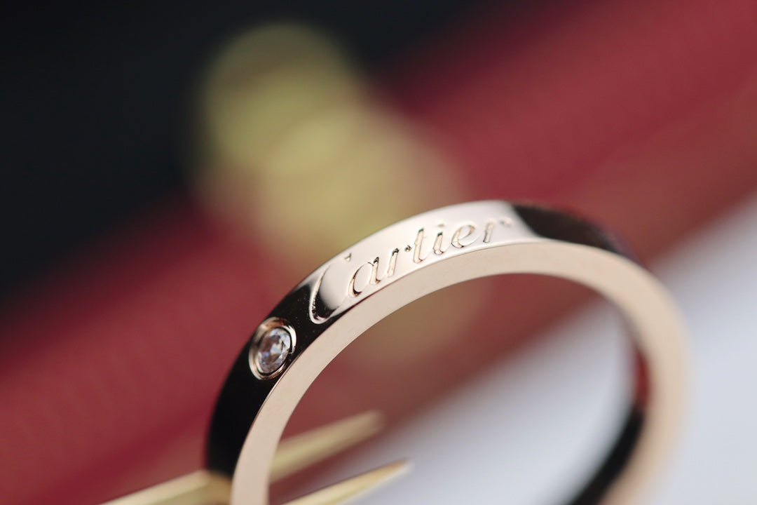 Cartier 經典簽名單鑽戒指-玫瑰金/白金