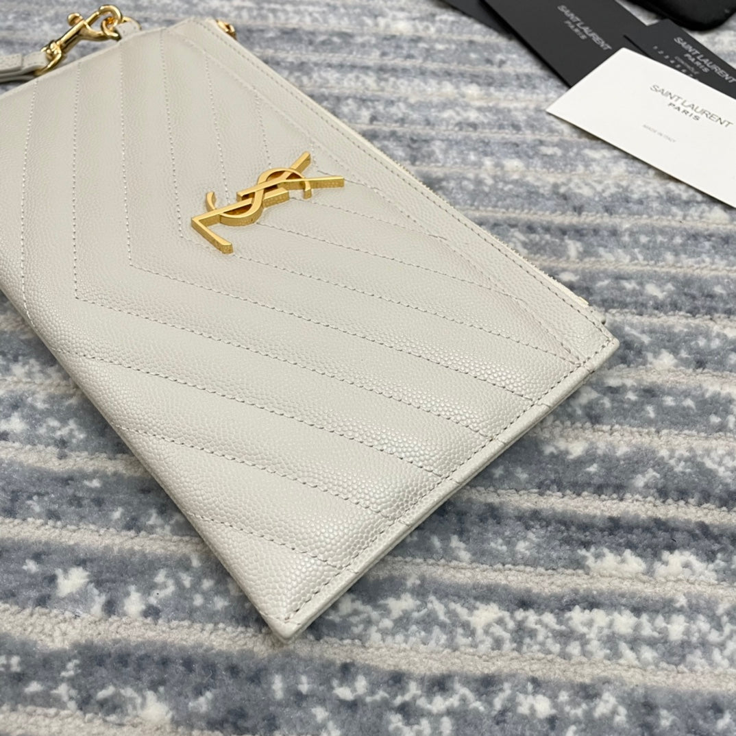 YSL Monogram 手拿包-白山形紋金扣