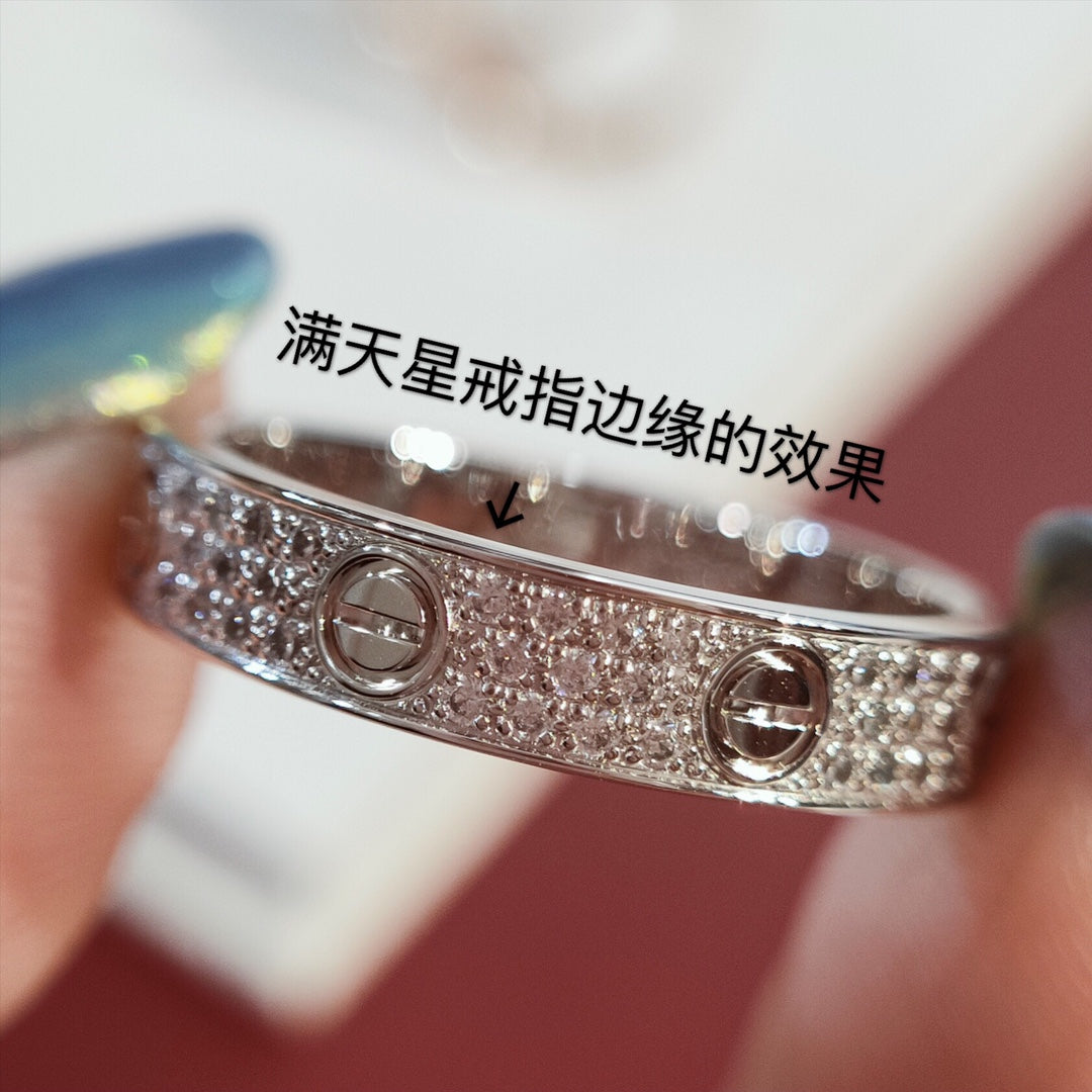 Cartier Love 寬版滿天星戒指-玫瑰金/白金