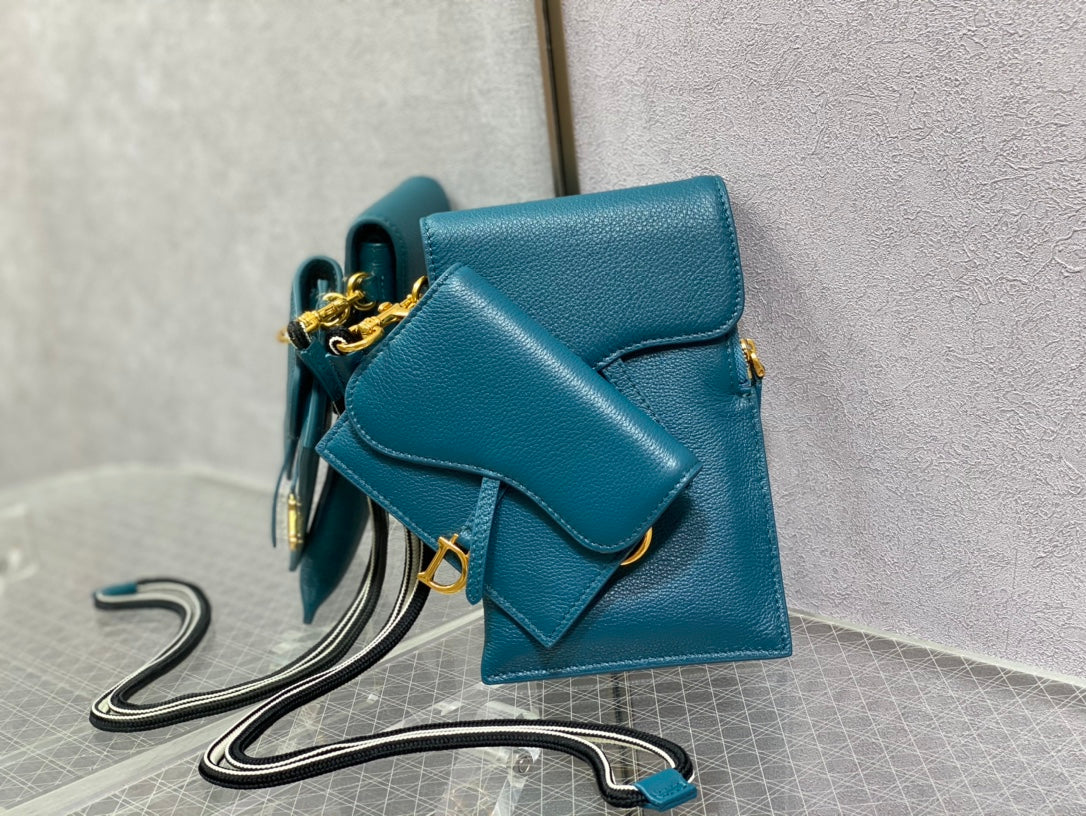 Dior-馬鞍 手機包 零錢包 海洋藍
