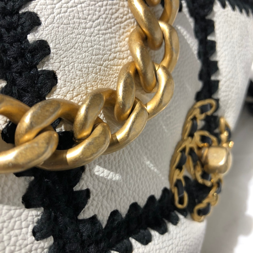 Chanel 19Bag 牛皮款-黑白格紋