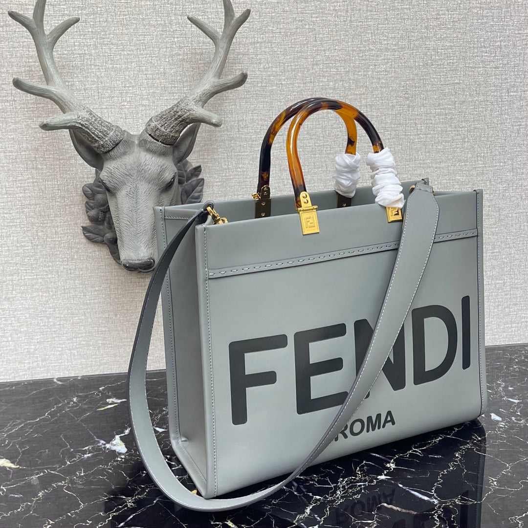 芬F家-Fendi Sunshine-中號灰色牛皮手提袋
