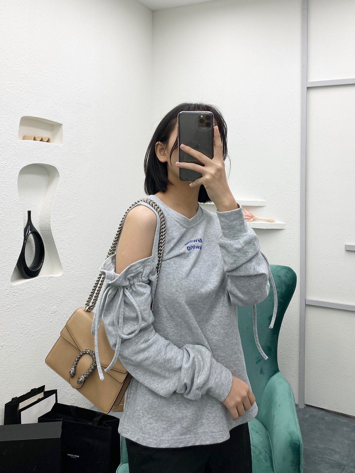 古G家-經典酒神包小號-荔枝紋杏色