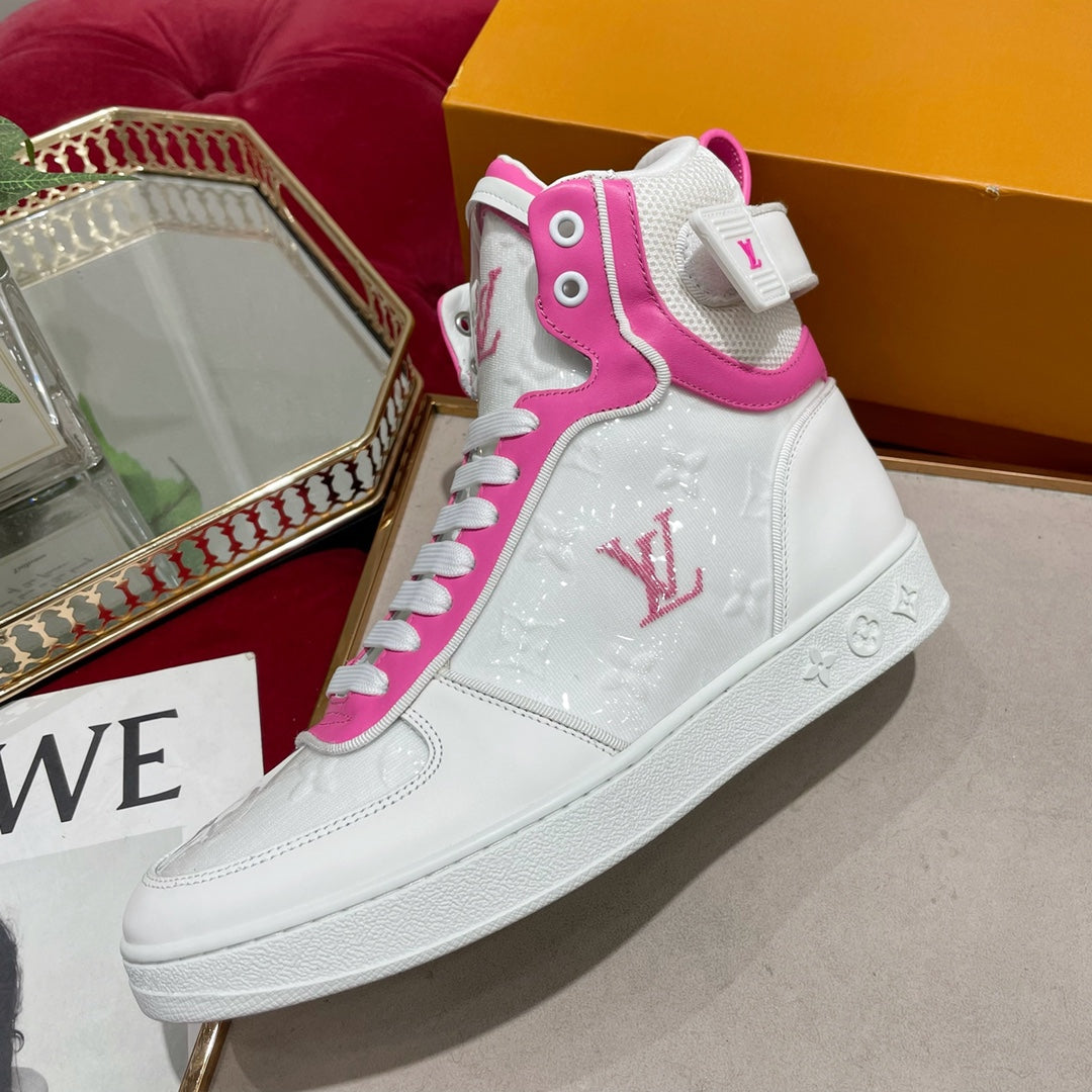 LV鞋-LV TRAINER 高筒 休閒鞋（粉）