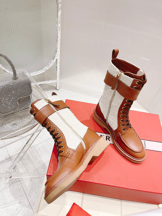 R方扣頭鞋-2022SS早春新款 中筒靴 米白色
