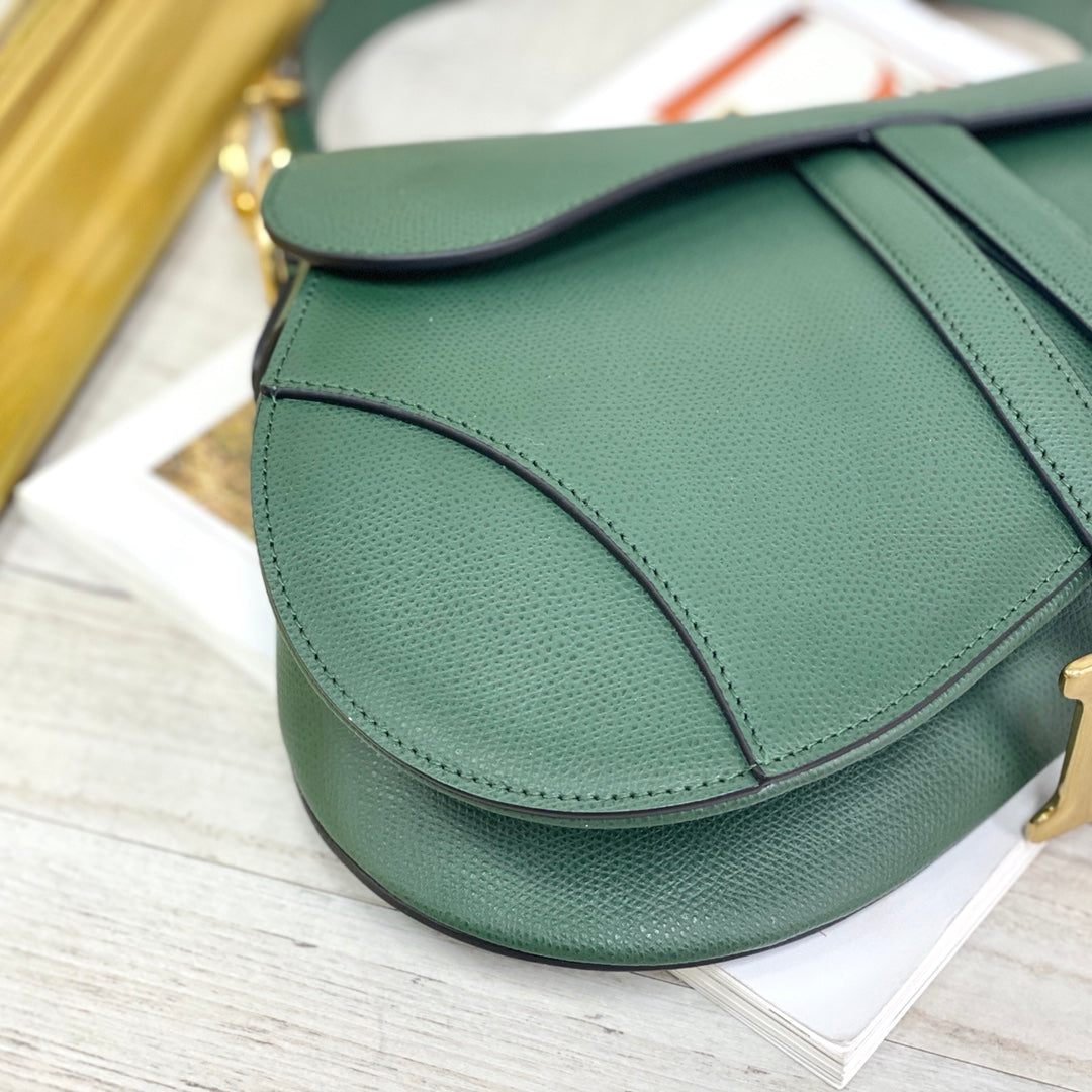 Dior Saddle 馬鞍包-手掌紋-大號墨綠色-25.5cm
