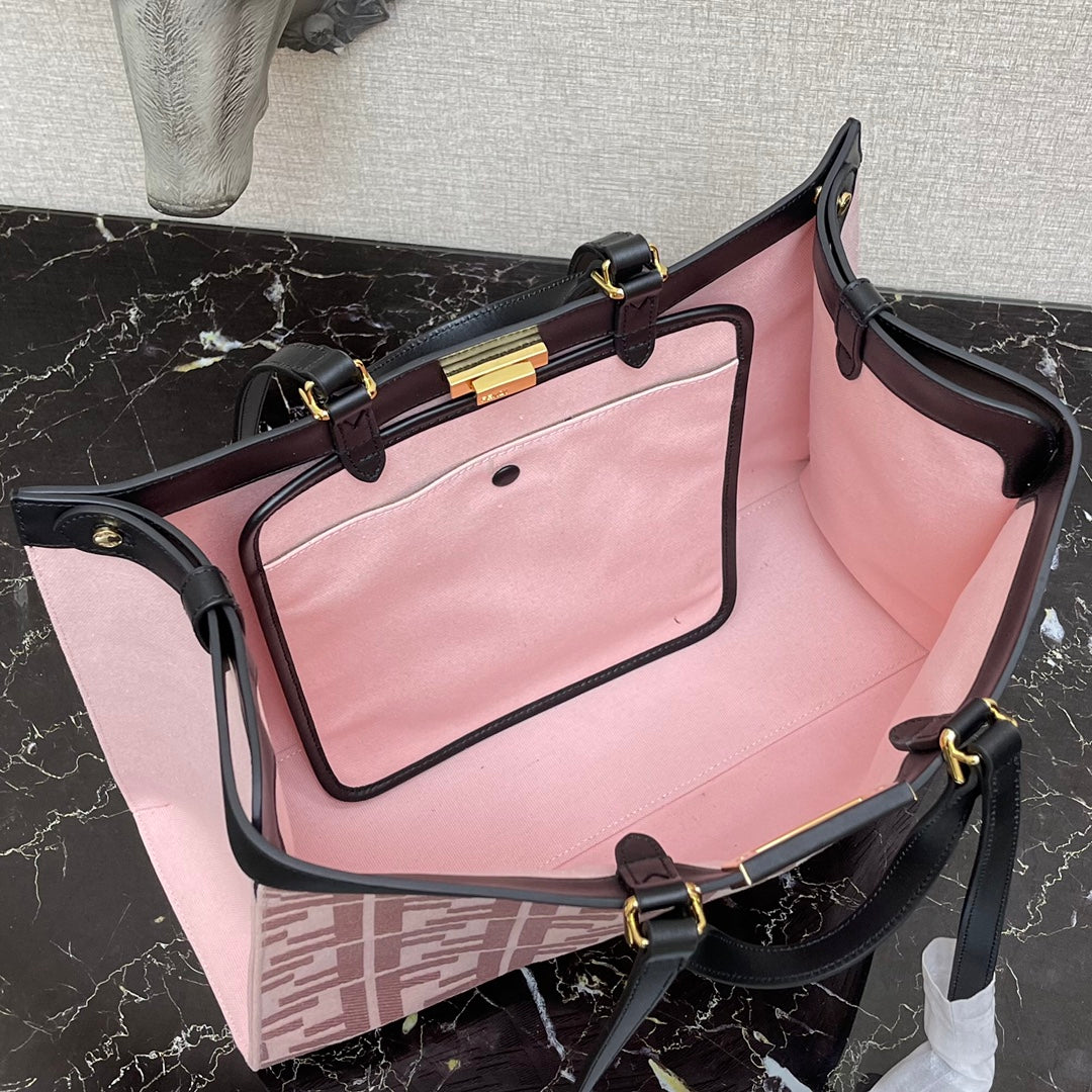 芬F家-PEEKABOO-TOTE-粉色皮革手提