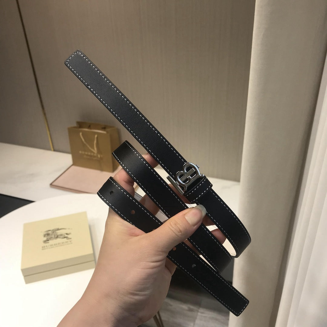 巴B家-黑色銀扣皮帶-2.0cm