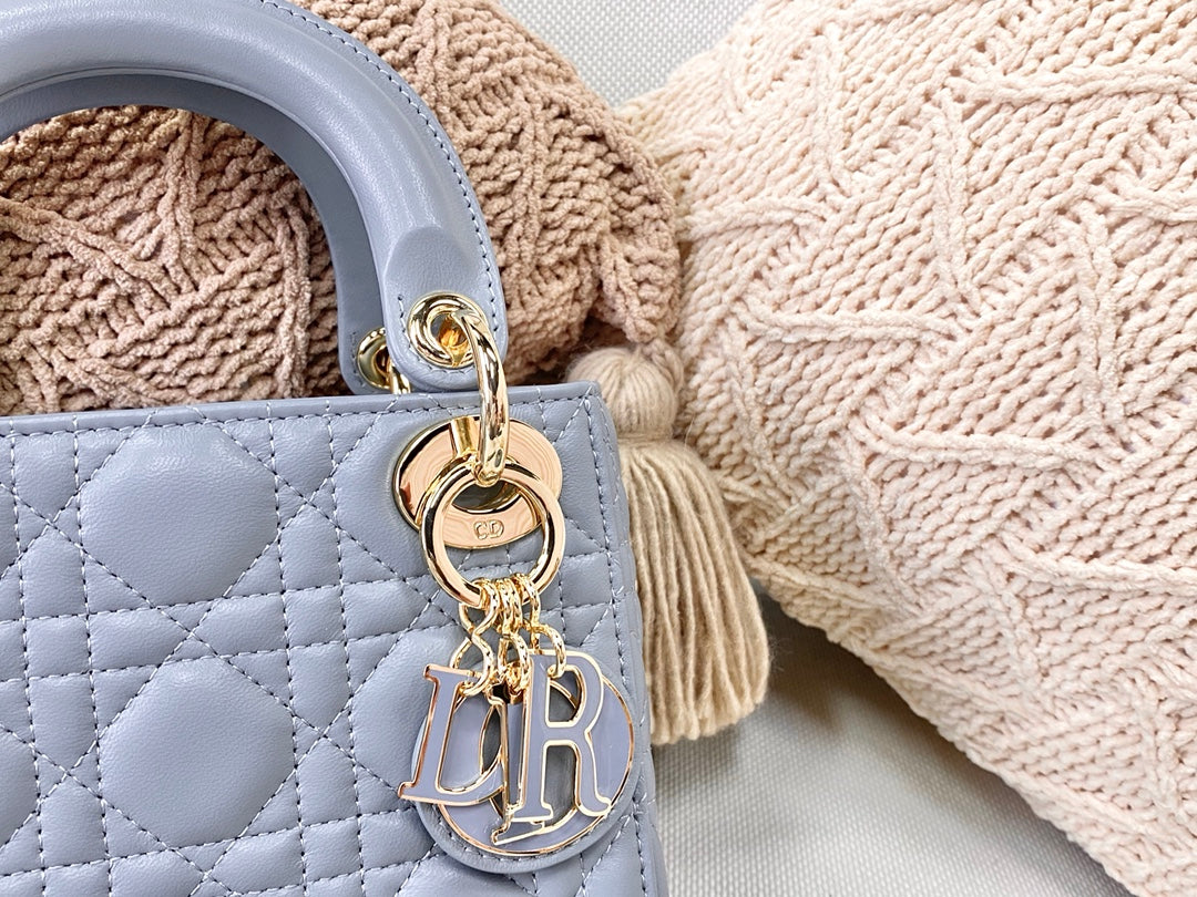 Dior-Mini Lady Dior手袋-三格黛妃-17cm-天藍珐瑯扣