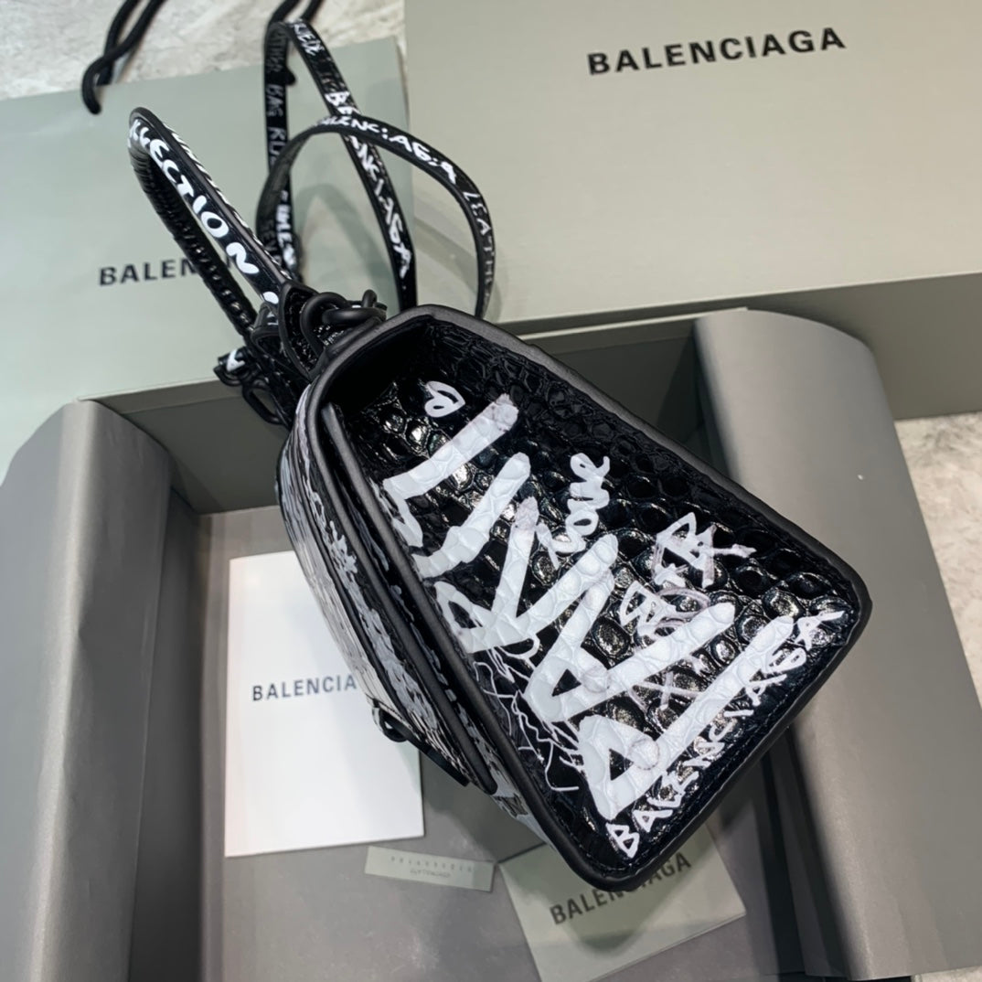 巴黎世-沙漏包S-黑色鱷魚紋塗鴉