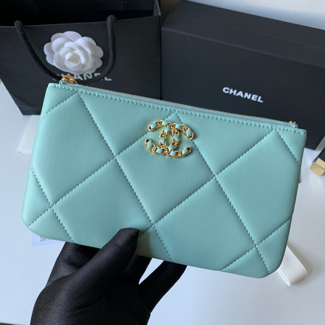 CHANEL 19系列小羊皮大格子零錢包