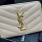 YSL 拉鍊短夾 杏色金扣